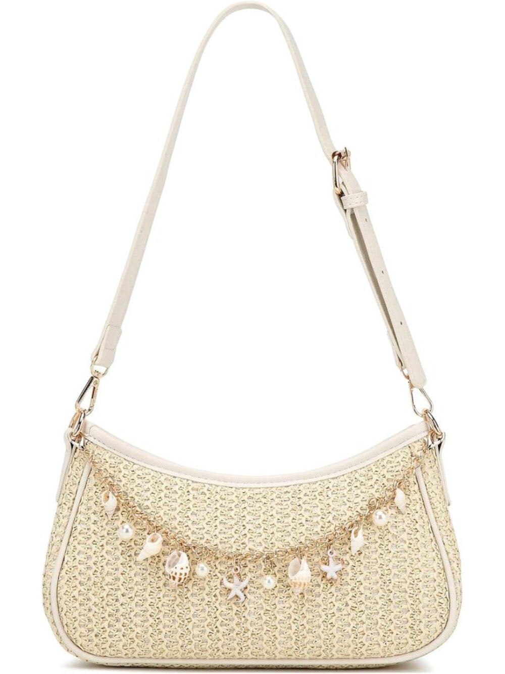 Boho Woven Straw Shoulder Bag - Raffia Beach Purse for Summer Vacations
